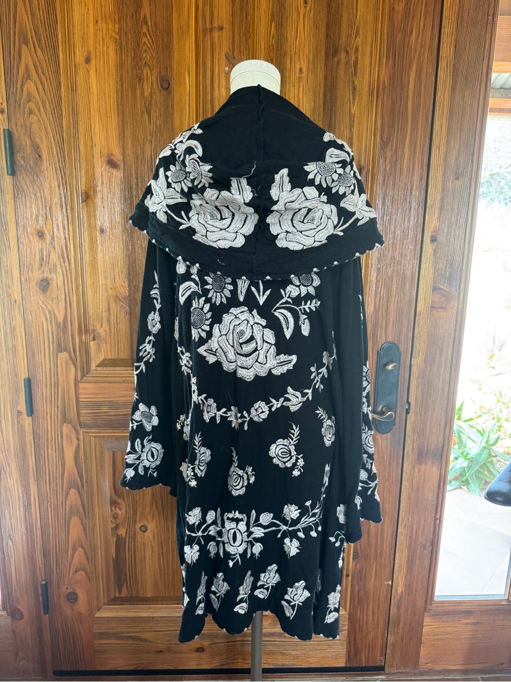 Johnny Was Black Long Sweater with White Floral Embroidery - Picture 2 of 5